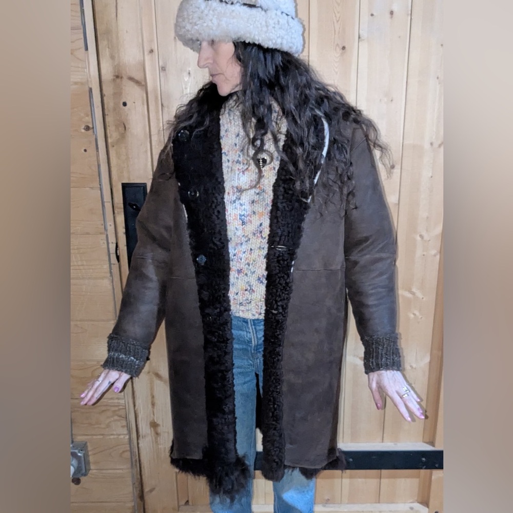 Milena Silvano Brown and Cream Shearling Moon Coat - Picture 8 of 8